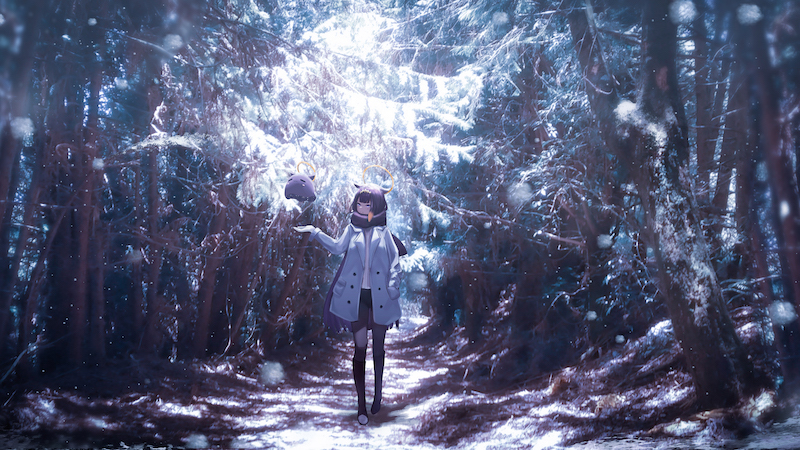 图片[1]-女孩 森林 下雪 5K 可爱 宠物 风景 动漫壁纸 5120×2880-MAC星球